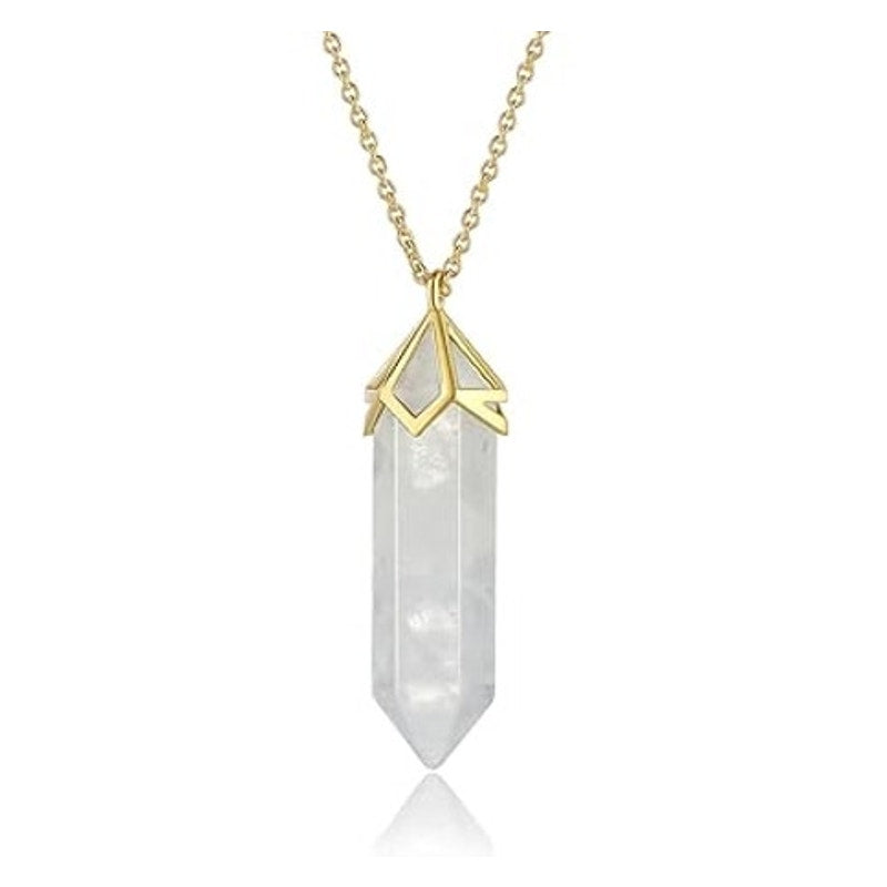 MACY'S Genuine White Quartz Pendant Necklace w/ Gold Hardware/Chain