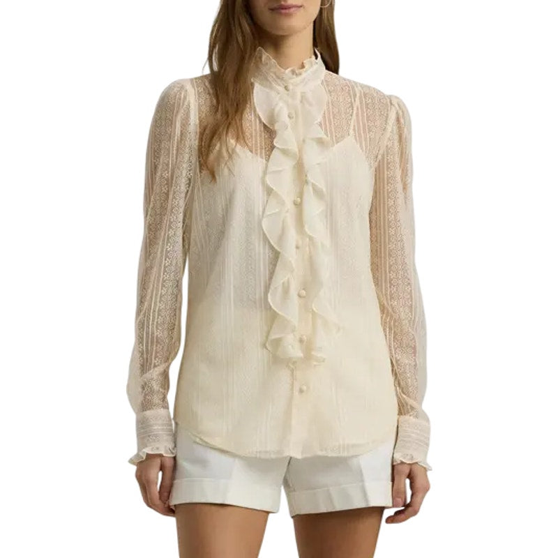 Lauren Ralph Lauren Women's Ruffled Lace Top in Winter Cream, Size 10
