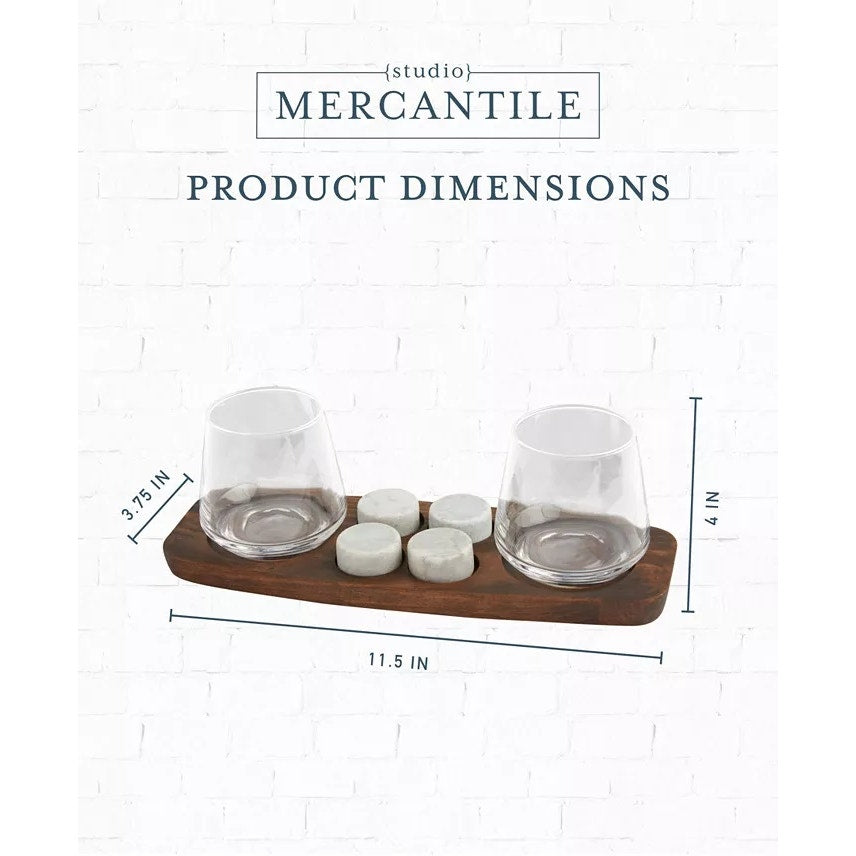 Studio Mercantile Whiskey Serving Tray Glass and Chilling Stone Set