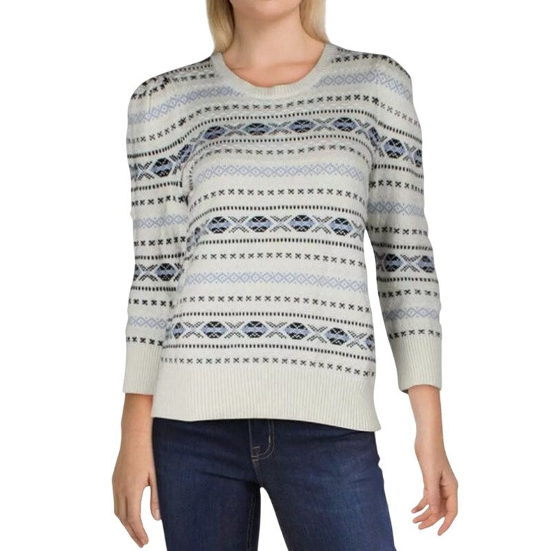 Ralph Lauren White & Navy Blue Patterned “Fair Isle” Sweater