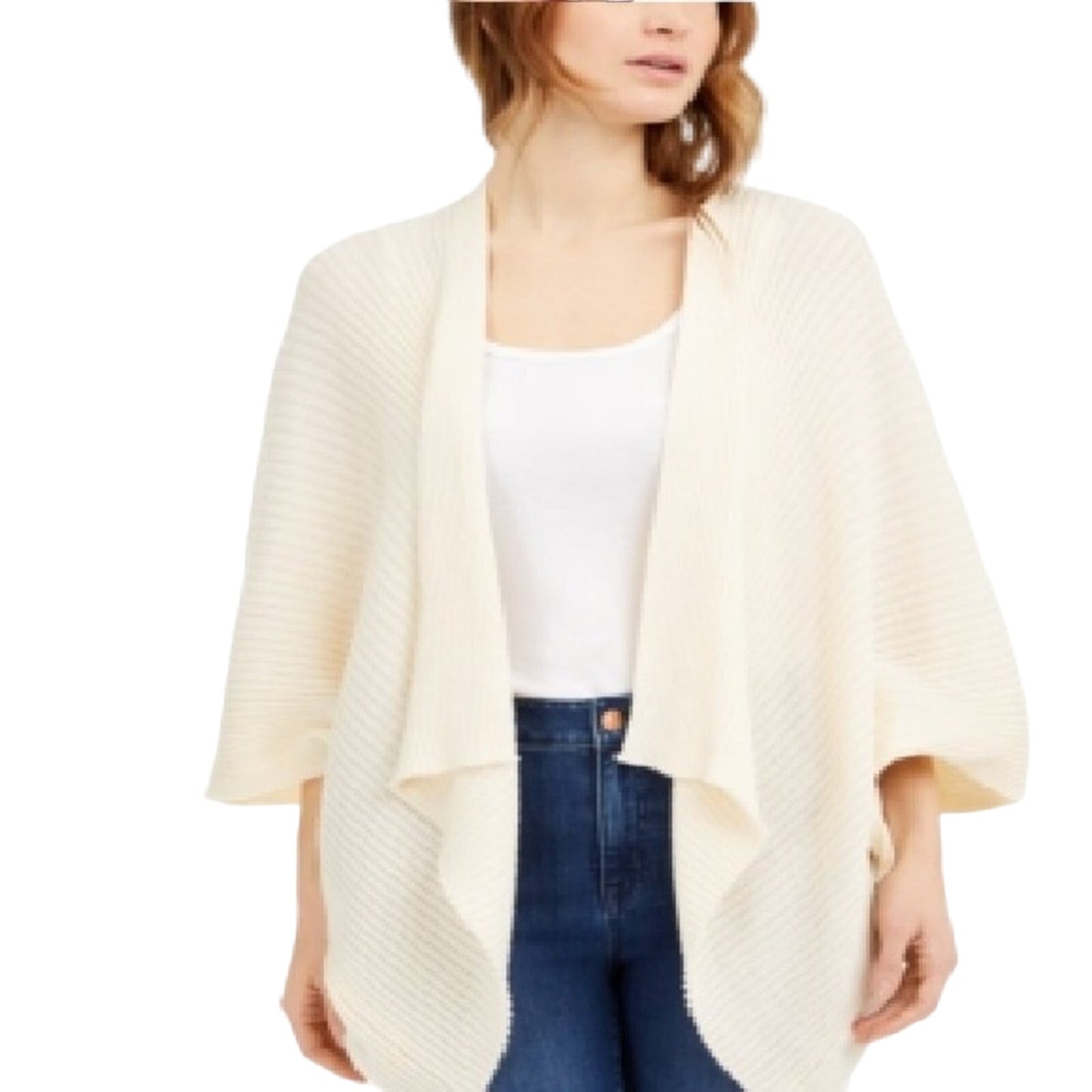Save the Ocean Apparel Company Ribbed Ivory Knit Kimono, One Size