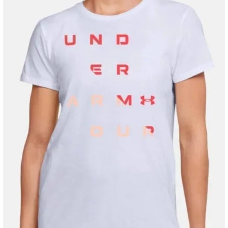 Under Armour White Tee Shirt w/ Orange Decals, Short Sleeve