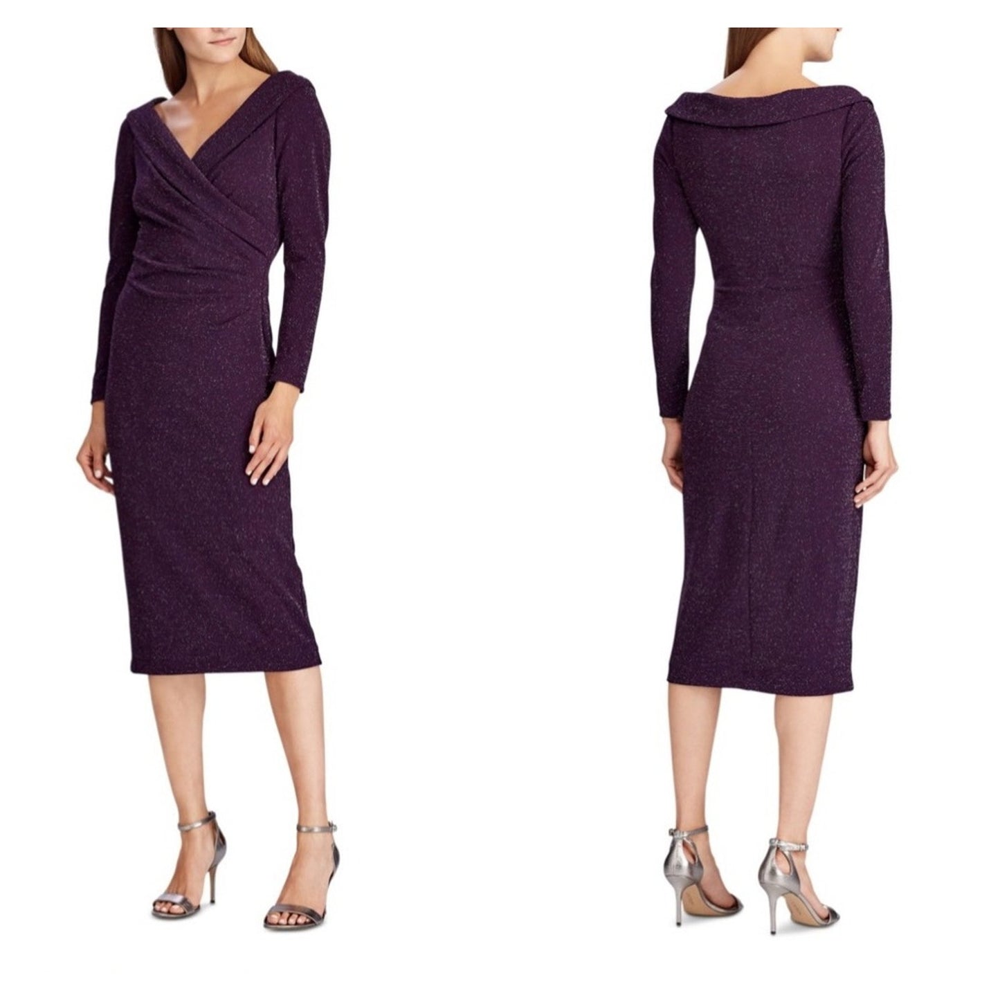 Ralph Lauren Faux Wrap Dress, Purple w/ Silver Shimmer Accents, Size 12