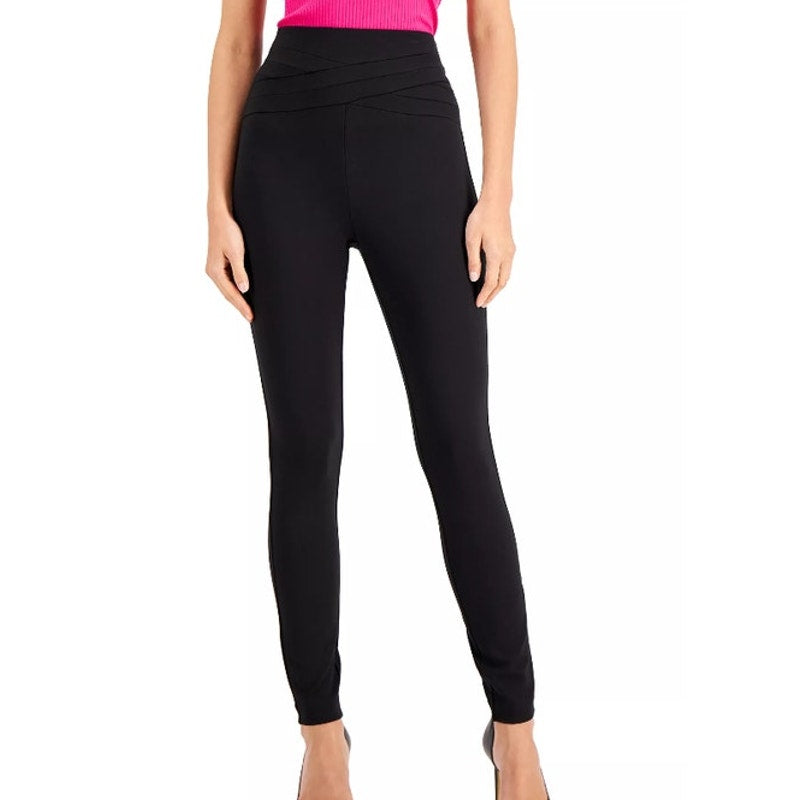 INC International Concepts Petite Crossover-Waist Skinny Pants in Deep Black