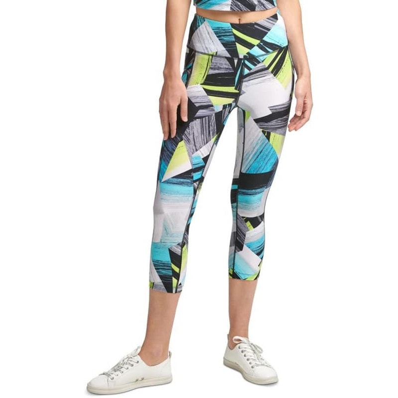 Calvin Klein Blue & Yellow Patterned Crop Leggings w/ Pockets