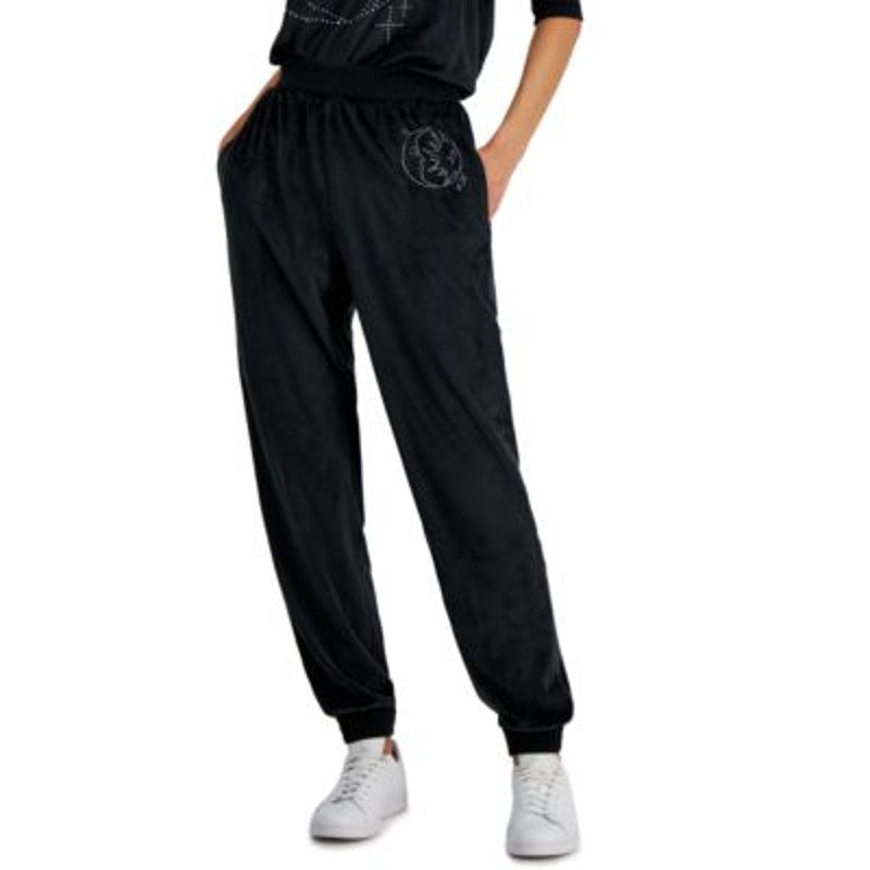 Grayson Threads: The Label Juniors High Rise Velour Joggers in Black