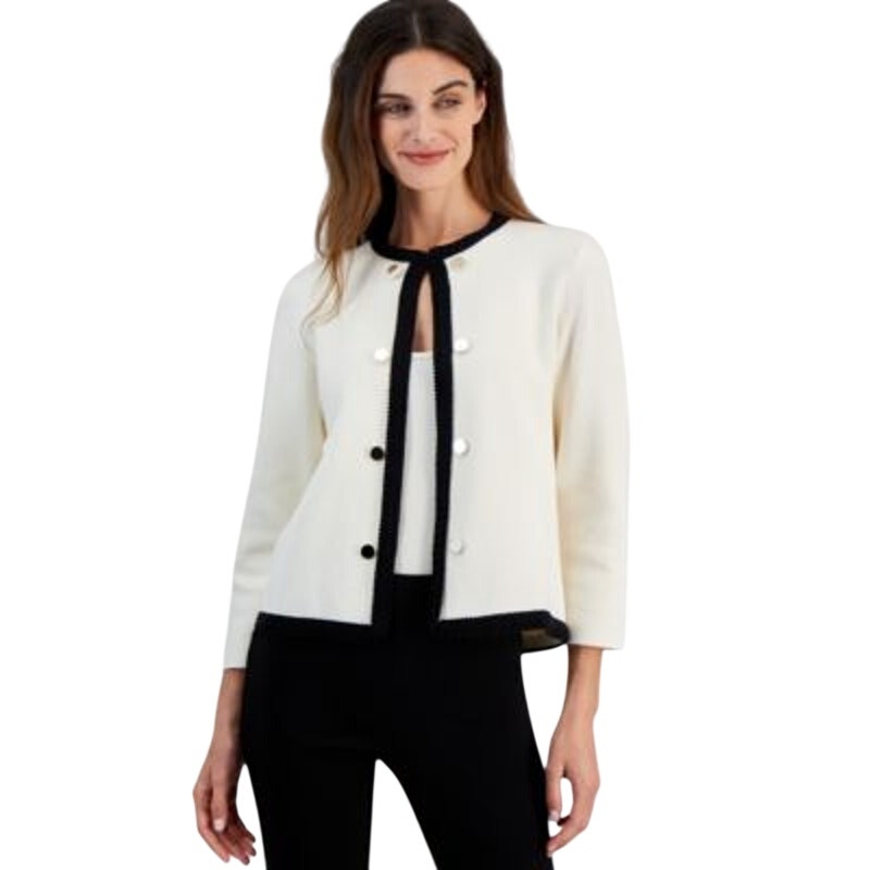 Anne Klein Women's Open-Front Cardigan in Black & White
