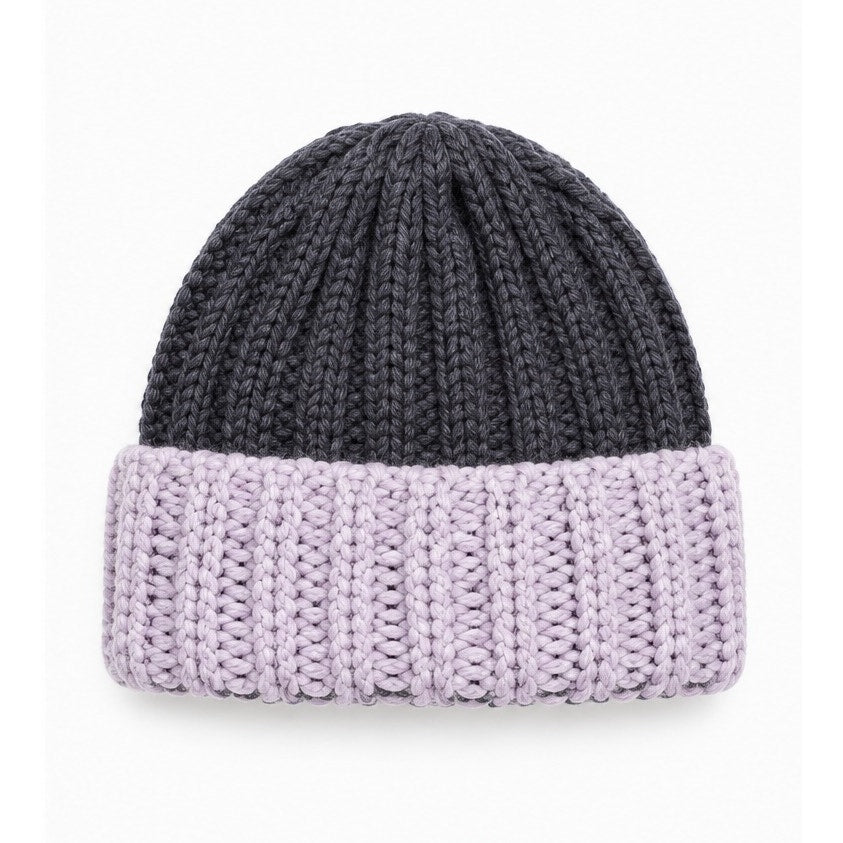 KYI KYI HAND MADE KNITTED HAT BEANIE IN CHARCOAL AND LILAC