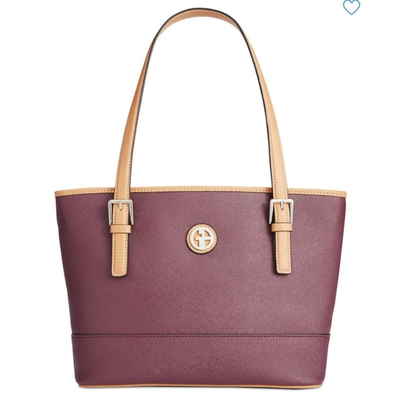 Giani Bernini Tan & Wine Purple Saffiano Leather Shoulder Bag, Silver Hardware!