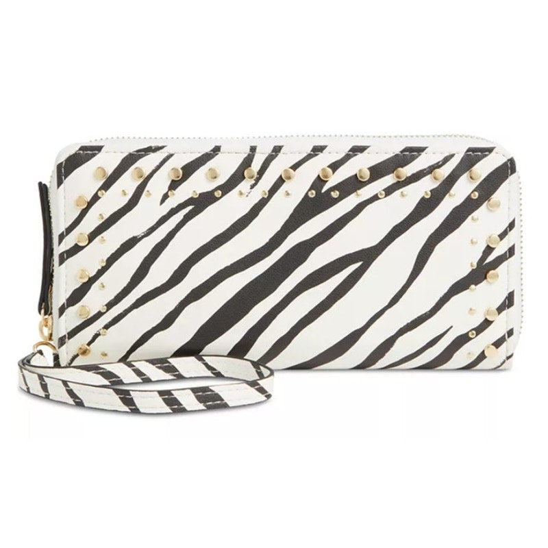 I.N.C. International Concepts "Hazell" Studded Zip-Around Wallet in B&W Zebra