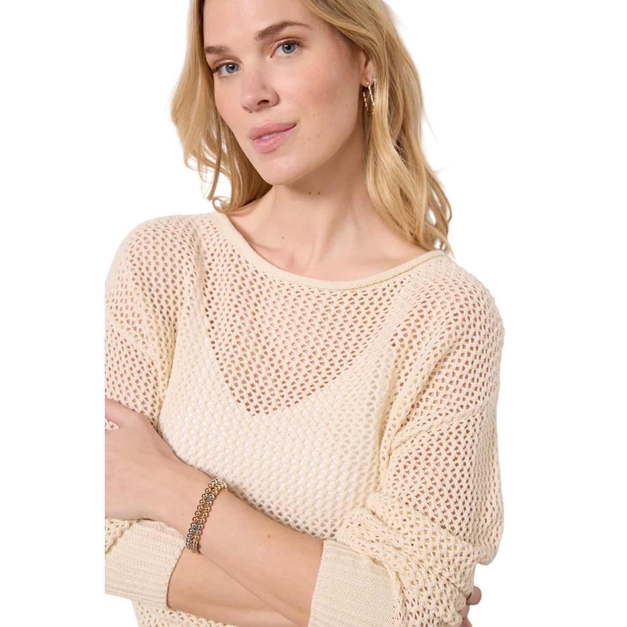 Sanctuary Women's Open Knit Sweater in Birch Tan