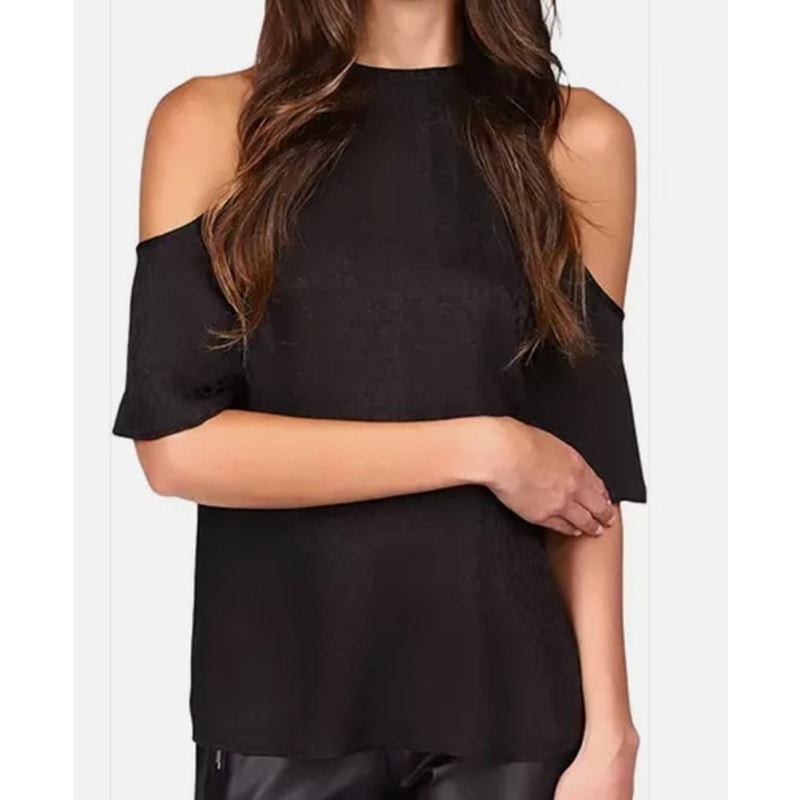 Michael Kors Black Leopard Print Embossed Cold Shoulder Halter Blouse