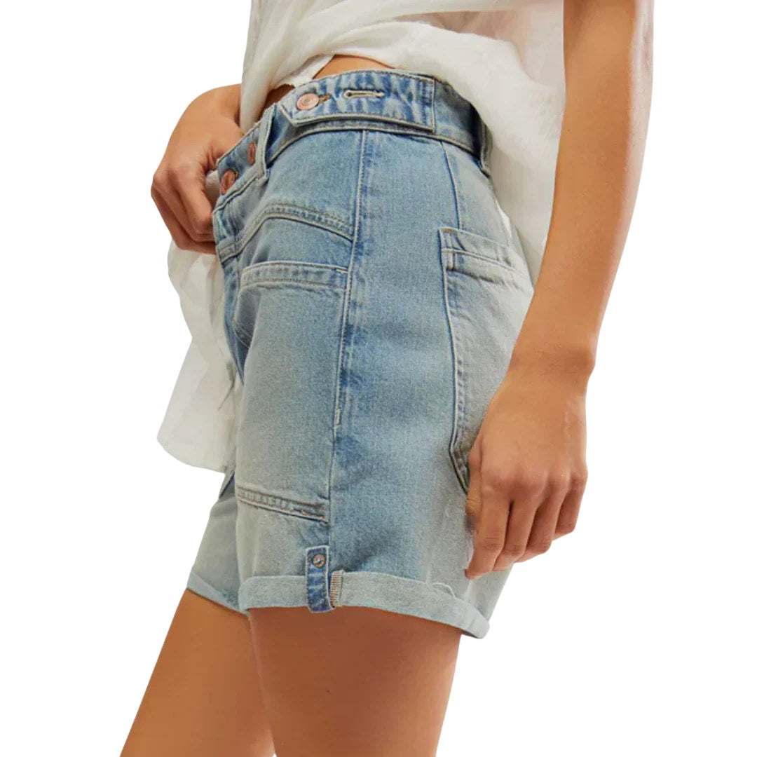Free People Women's Light Blue Wash Raw Hem "La La Land" Denim Shorts, Size 24