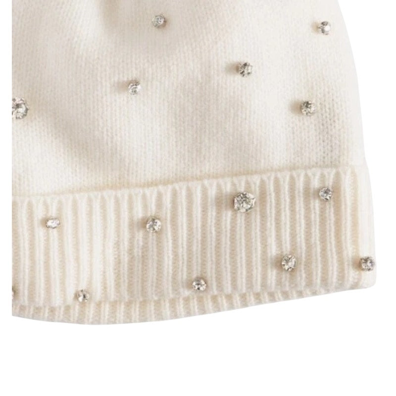 Charter Club 100% Cashmere Embellished Cuffed Beanie in White Vanilla Ice