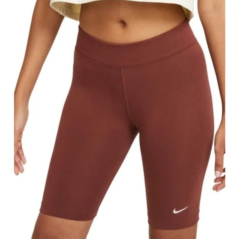 NIKE Solid Brown Biker Shorts w/ Swoosh Detail, High Waisted