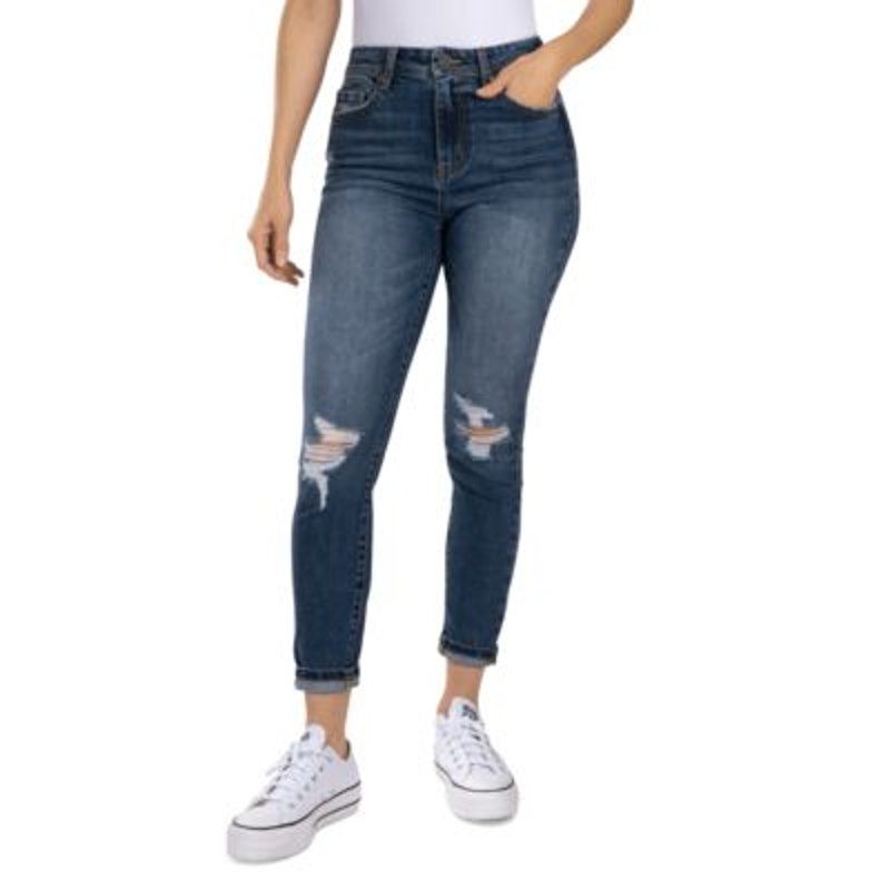 Indigo Rein Juniors High Rise Ripped Skinny Jeans, Dark Wash