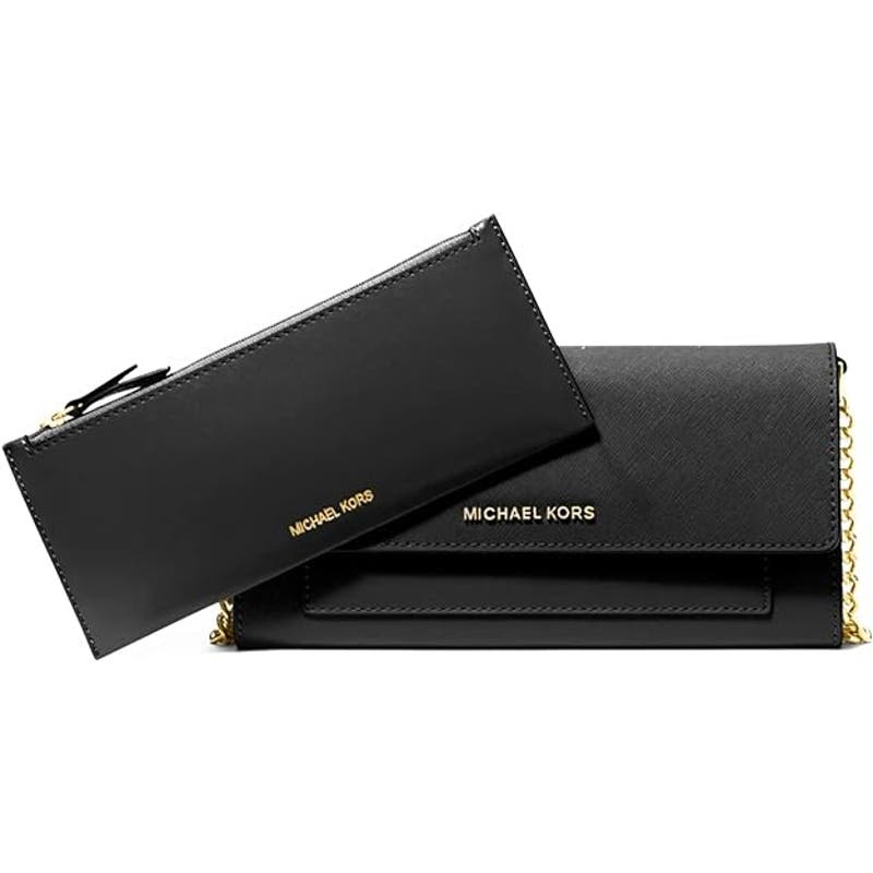 Michael Kors Jet Set Medium Saffiano Leather Convertible Wallet Chain Bag, Black