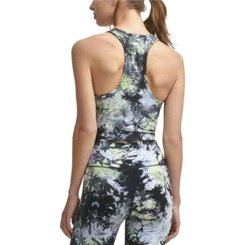 Calvin Klein Black & White Tie Dye Print Cropped Racerback Tank Top