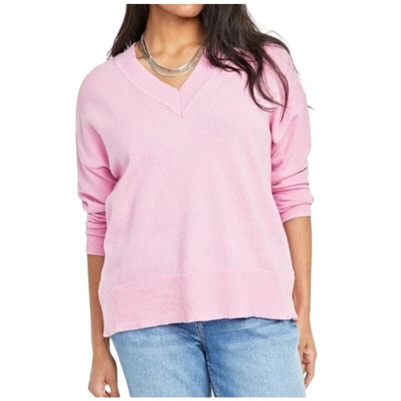 On 34th Women's V-Neck Dropped-Shoulder Sweater in Pink Lilac