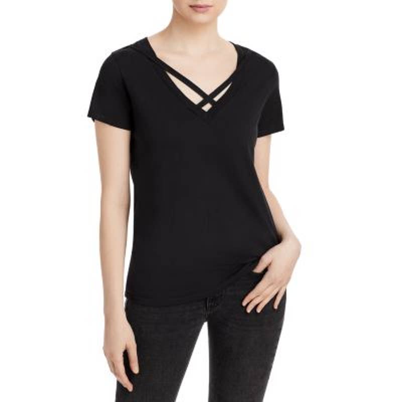 N. Philanthropy Ladies Black Strappy V-Neck "Slater" Tee Shirt