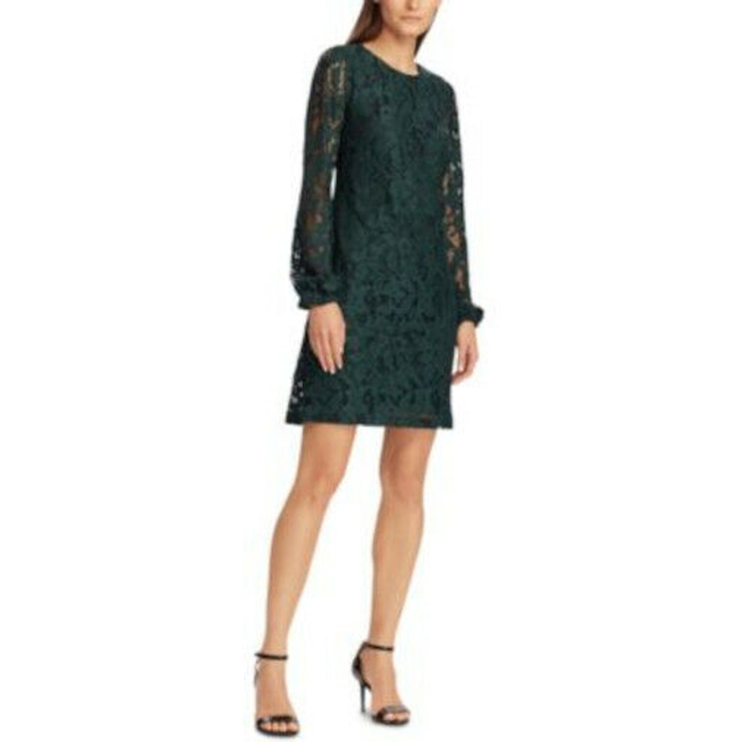 Ralph Lauren Dark Green “Adiva” Dress w/ Lace Overlay, Long Sleeve