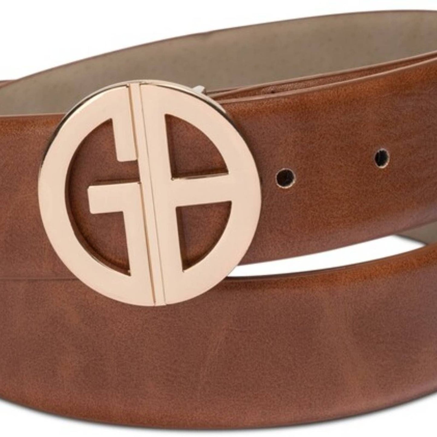 Giani Bernini Caramel Brown Leather Belt, Gold Hardware, Multiple Sizes