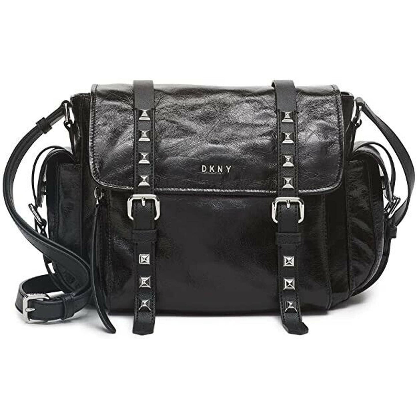 DKNY LADIES NAOMI LEATHER MESSENGER SHOULDER BAG BLACK