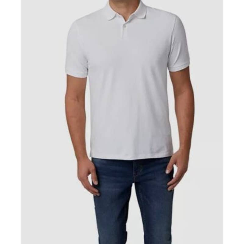 DKNY Men's White "Essential" Polo, 1/4 Button Up