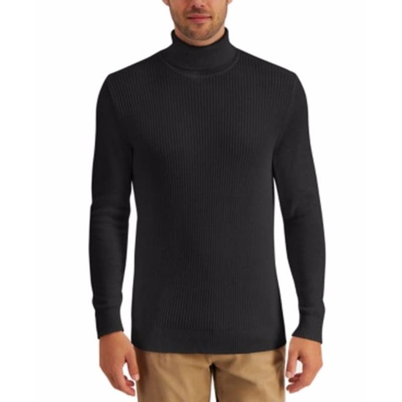Club Room Men's Ribbed Turtleneck, Deep Black Sweater