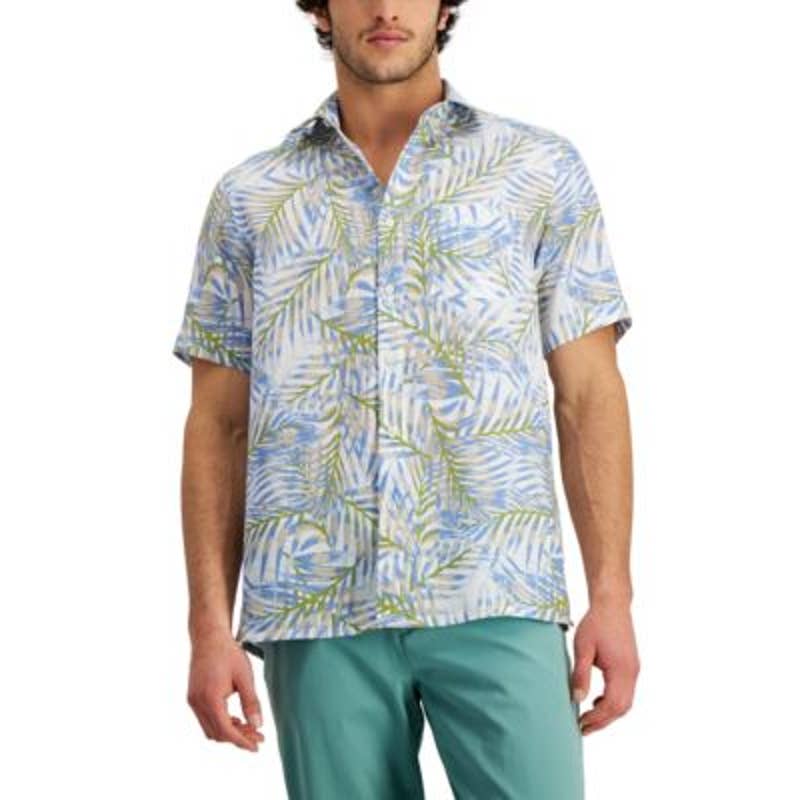 Club Room Men's Twinkle Blue, Cream, & Green Palm Print Button Down Shirt