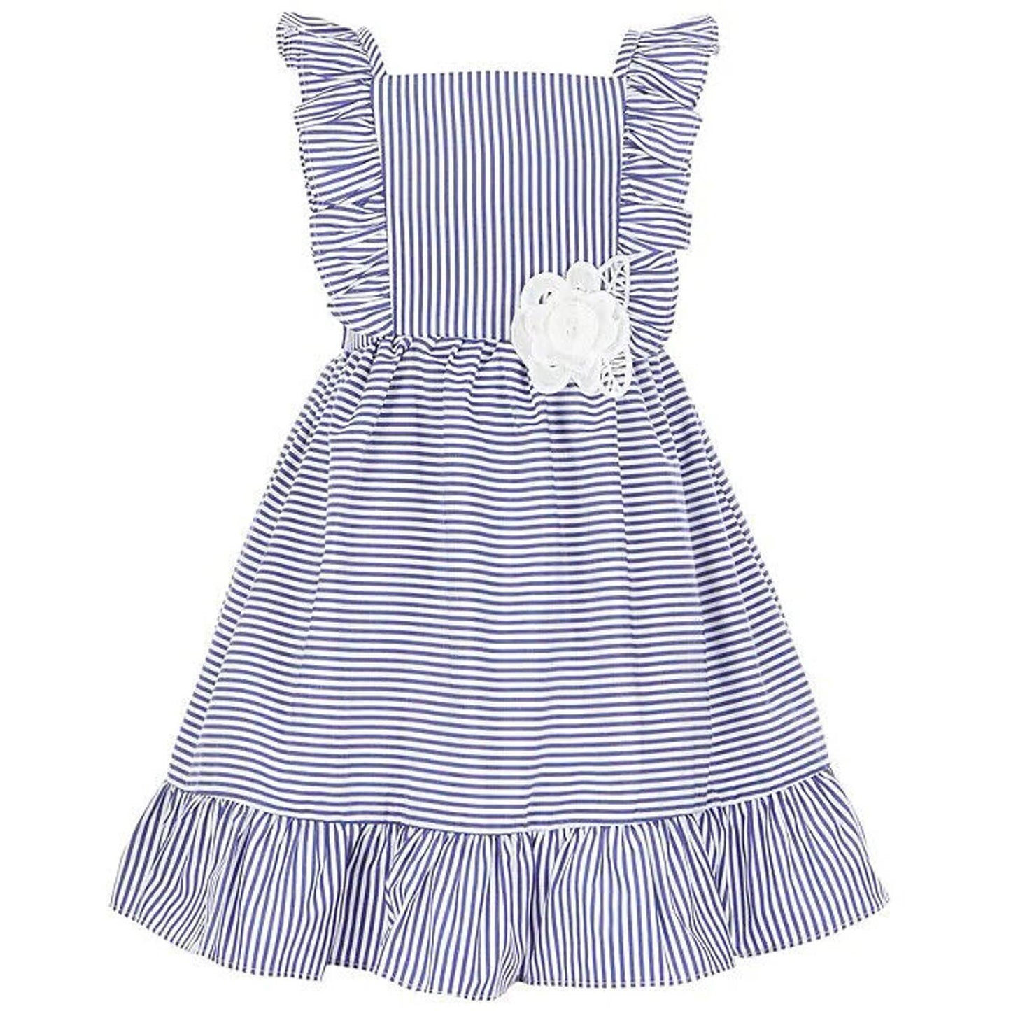 Rare Editions Baby Striped Flutter Sleeve Poplin Dress Bloomer Set