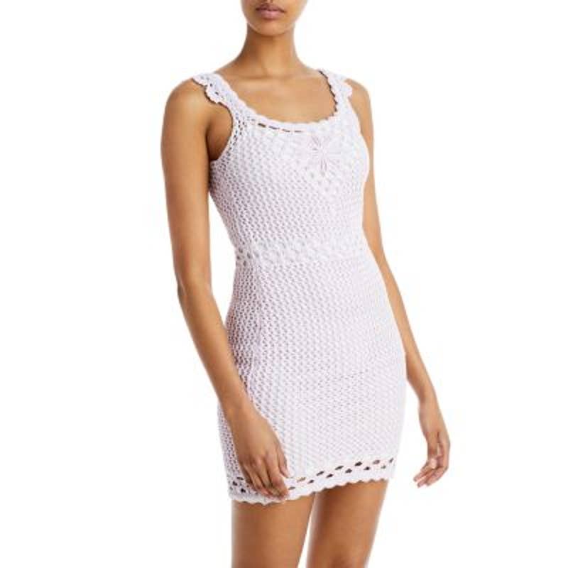 AQUA Ladies Purple & Cream Marled Crochet Sleeveless Knit Dress