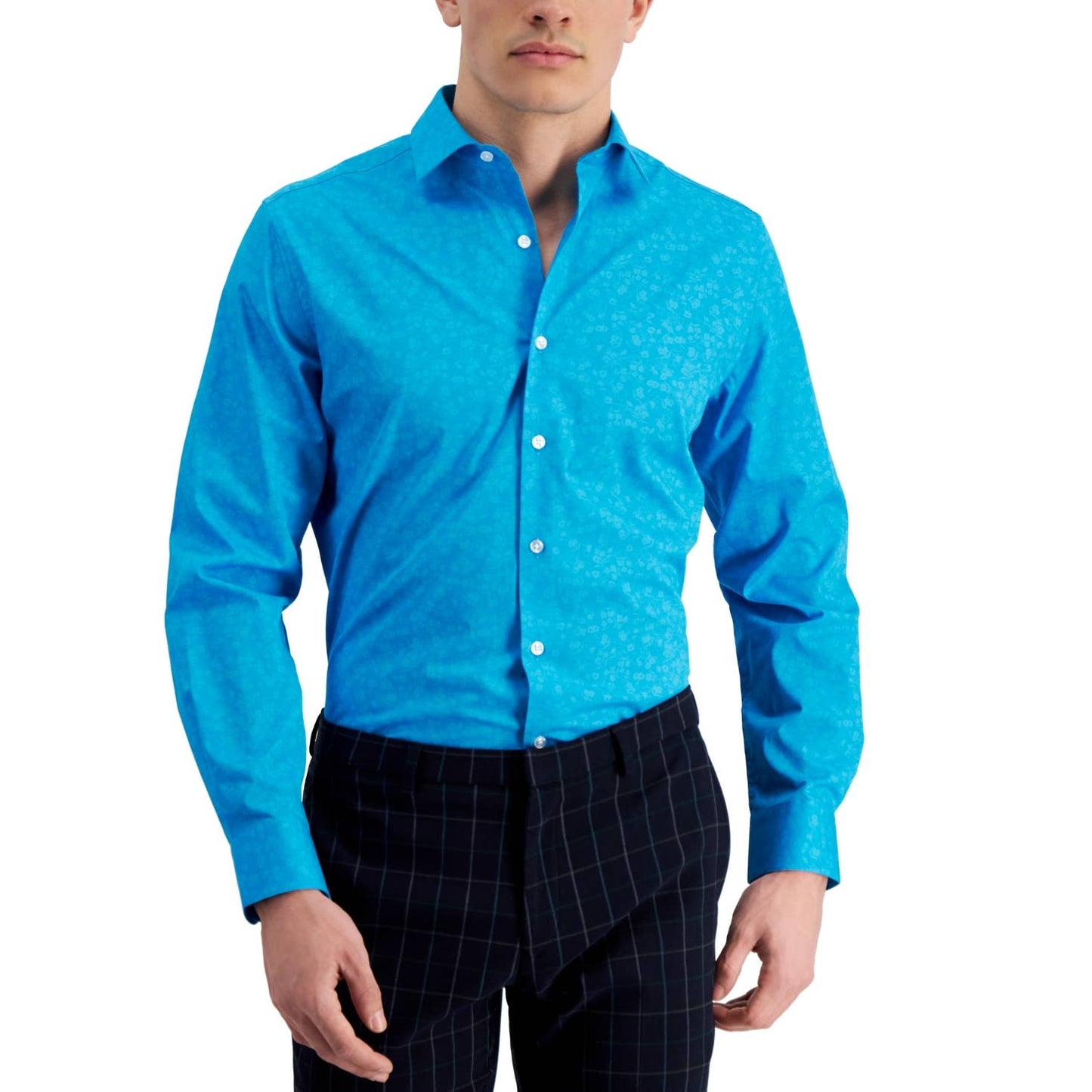 BAR III Men's Teal Blue Button Up Shirt w/ Floral Pattern