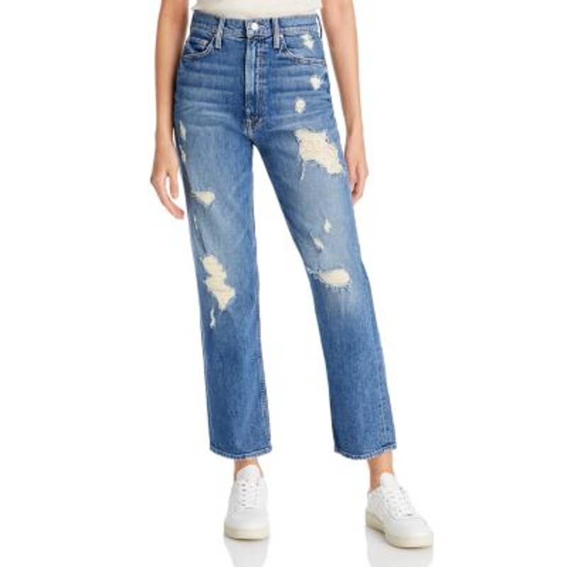 MOTHER Ladies Medium Wash High Waisted "Study" Hover Jeans, Distressed