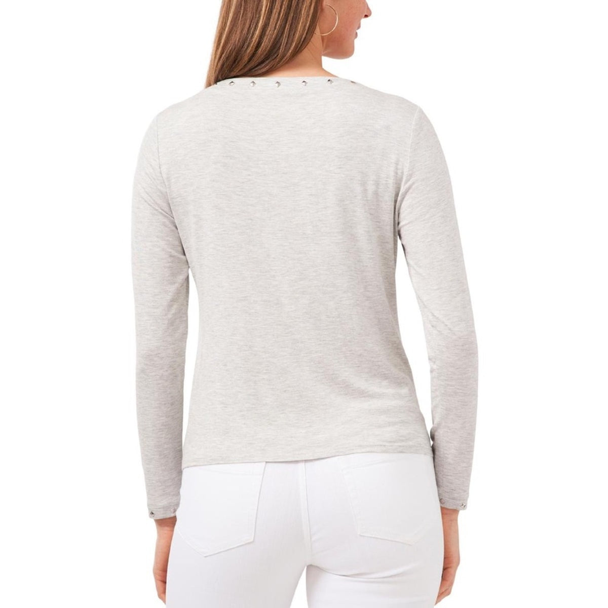 Vince Camuto Light Gray Tie Front Tee Shirt w/ Silver Stud Accents, Size M, NWT