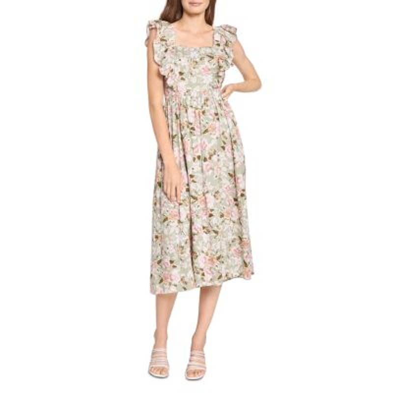 En Saison Ladies Green Floral Apron "Maris" Midi Dress
