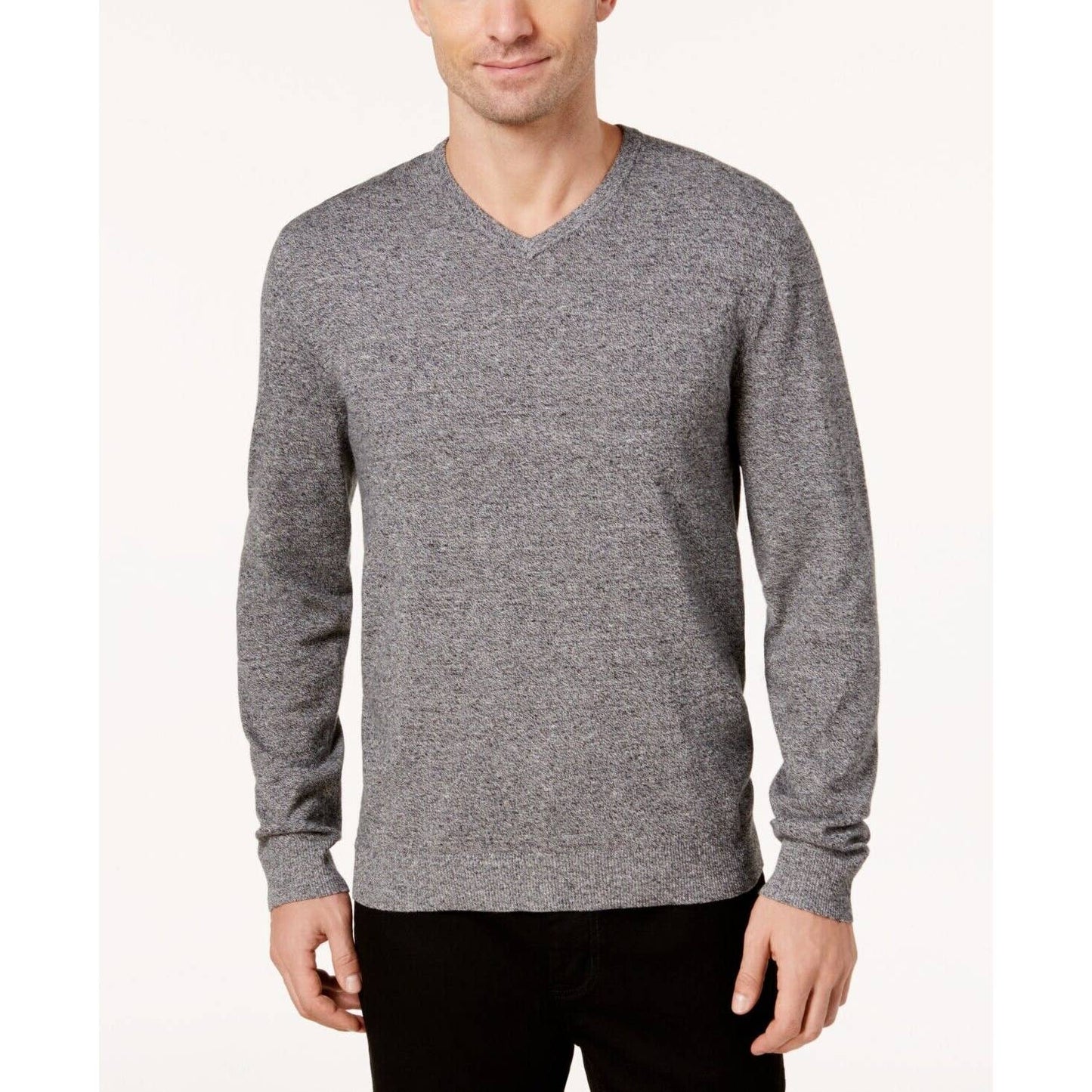 ALFANI Men's Marled Black Solid V-Neck Cotton Sweater