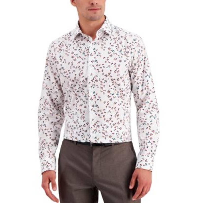 BAR III Men's White Button Up Dress Shirt w/ Floral Print
