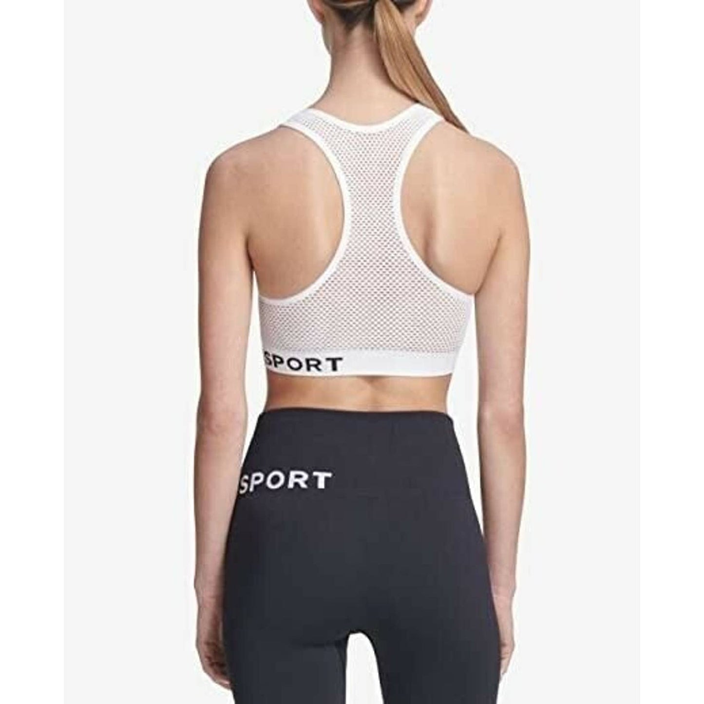 DKNY Mesh Racerback Medium-Impact White Sports Bra