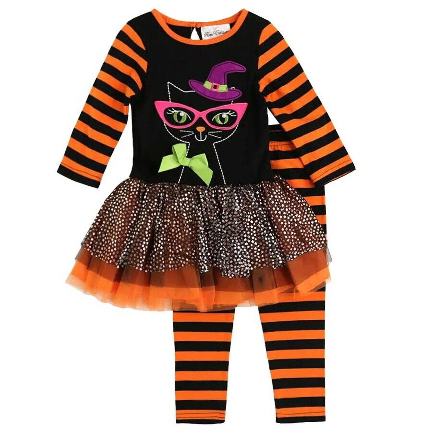RARE EDITIONS, Halloween Witch Cat Tutu Tunic & Legging Set, Orange & Black