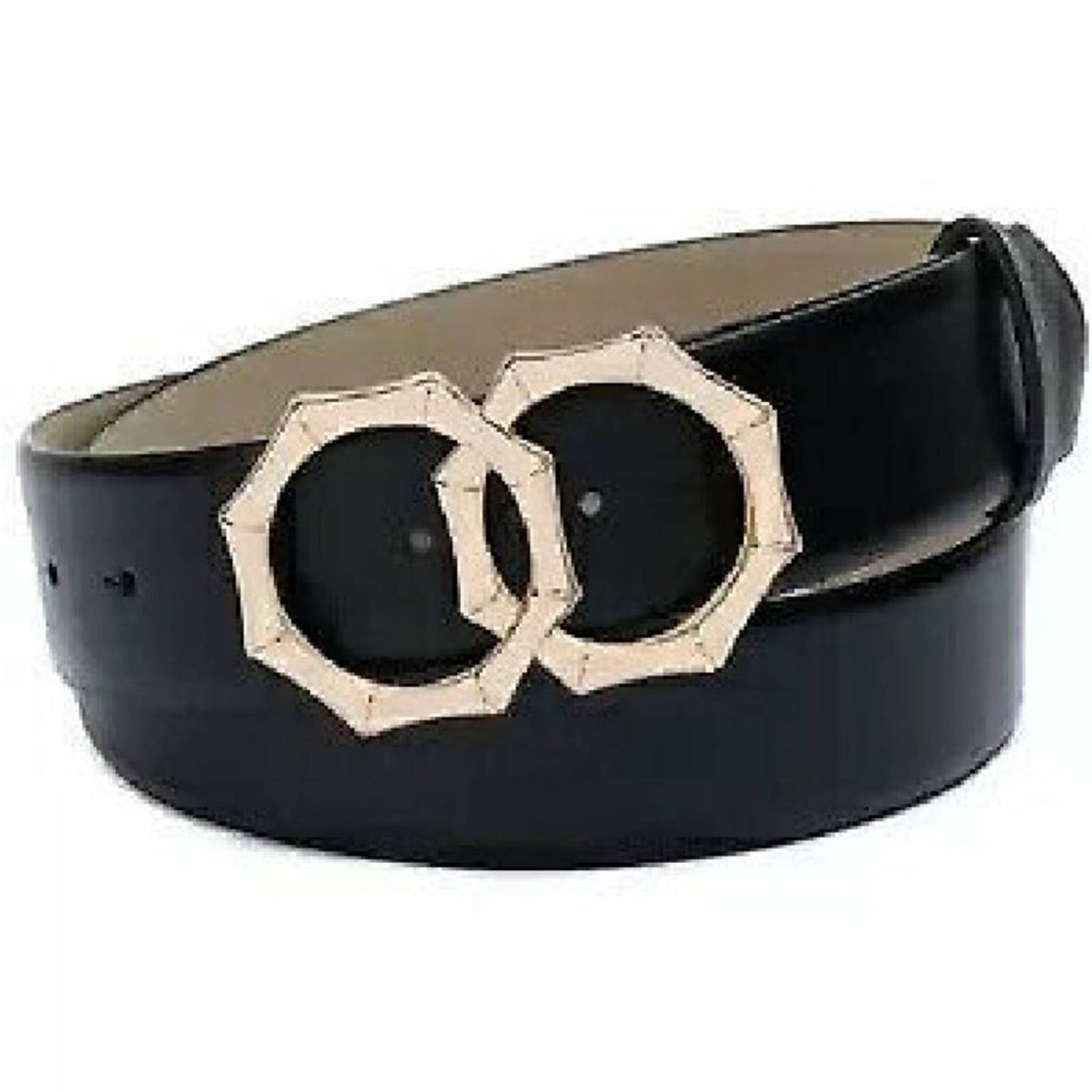 INC International Concepts Solid Black Leather Belt w/ Gold Hardware