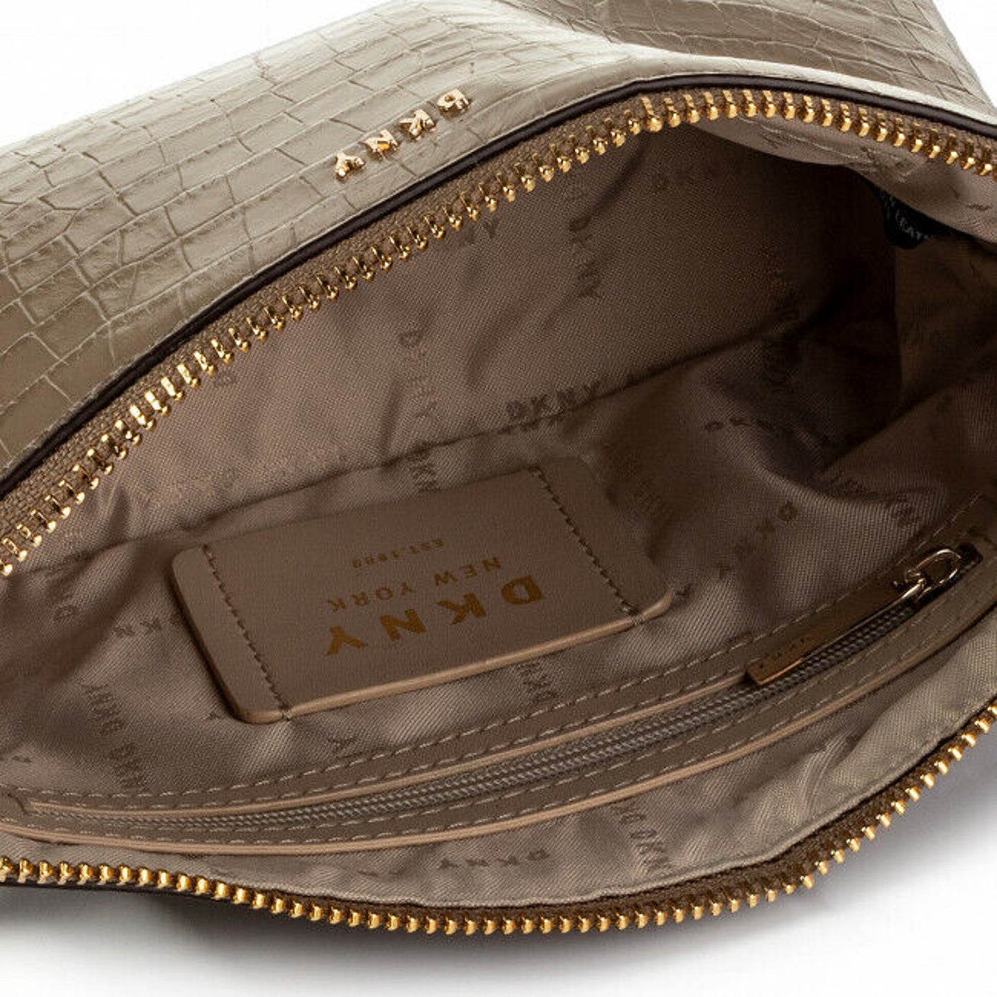 DKNY BRYANT DOME ICONIC CROSSBODY, EMBOSSED DUNE LEATHER