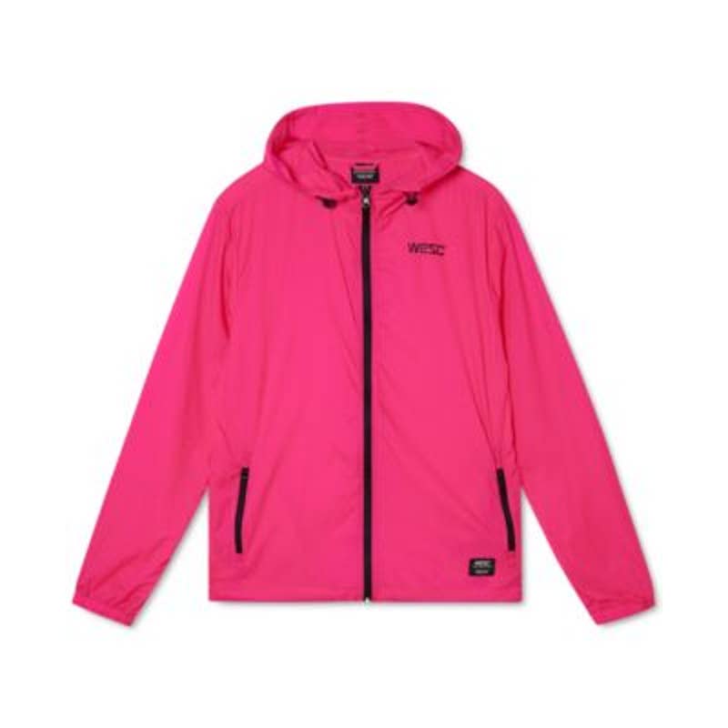 WESC Men's Neon Pink Glow Packable Zip Up Windbreaker Jacket