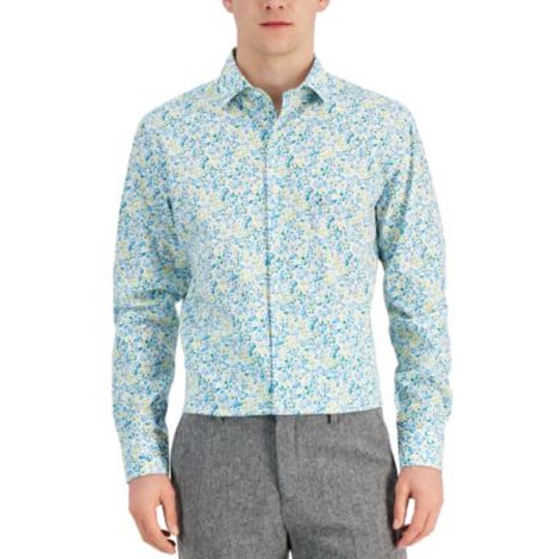 BAR III Men's Blue & Yellow Floral Button Up Shirt