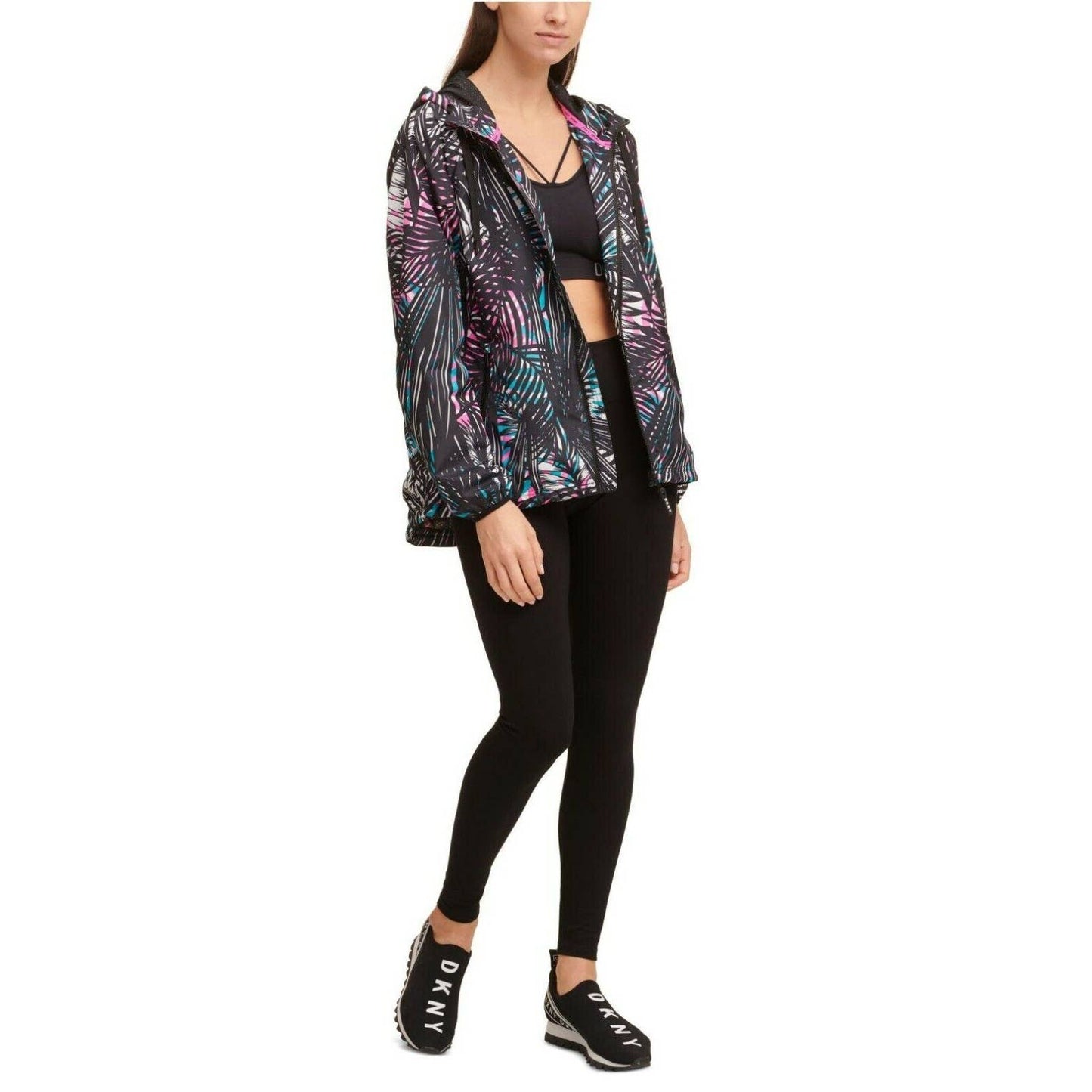 DKNY Women's Tropic Shade Printed Windbreak Laser Pink Black