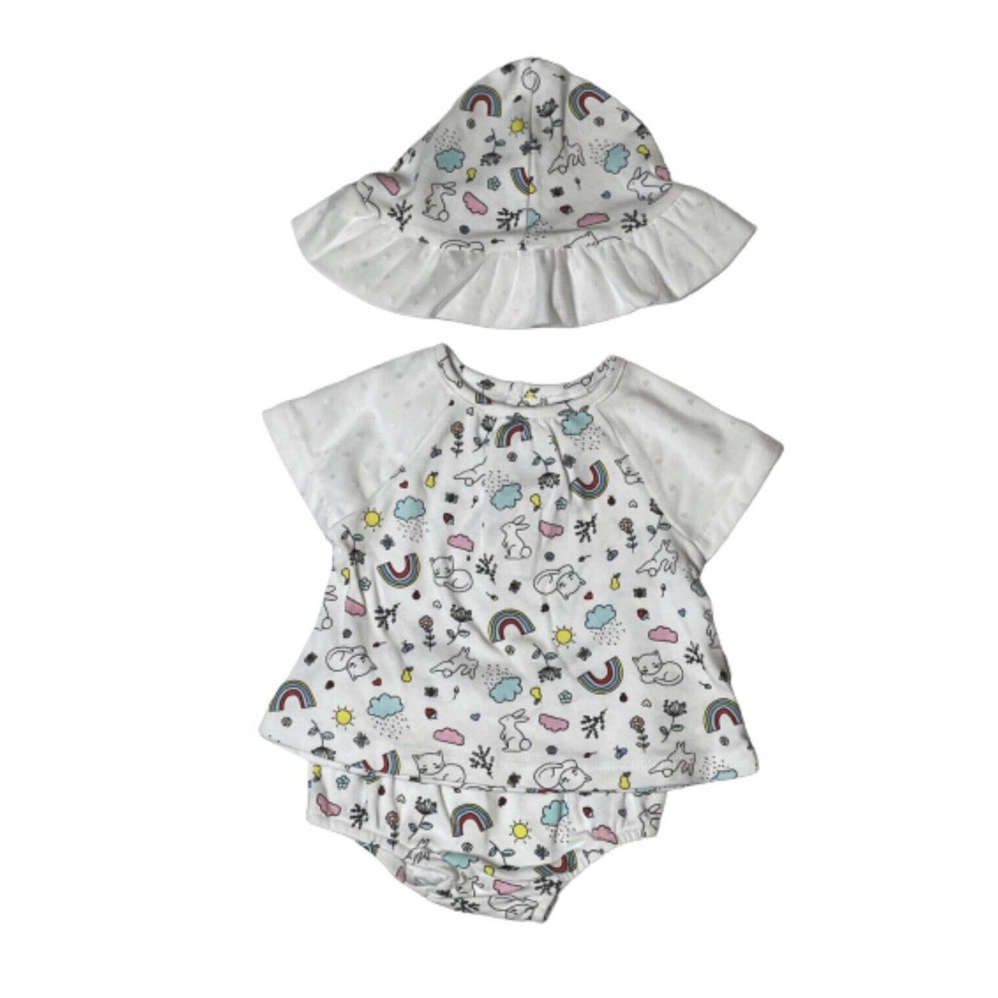 STARTING OUT 3 Months Girls 3 Piece Set, Bloomers, Hat, Animal Patterned