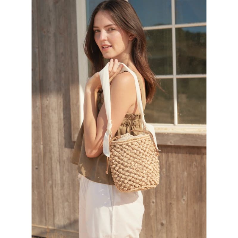 KAYU Odessa Small Straw Bucket Bag