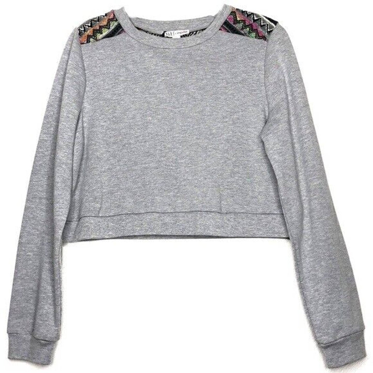 MADE FOR IMPULSE Ladies Tribal Cropped Sweatshirt, Grey/Multi Color