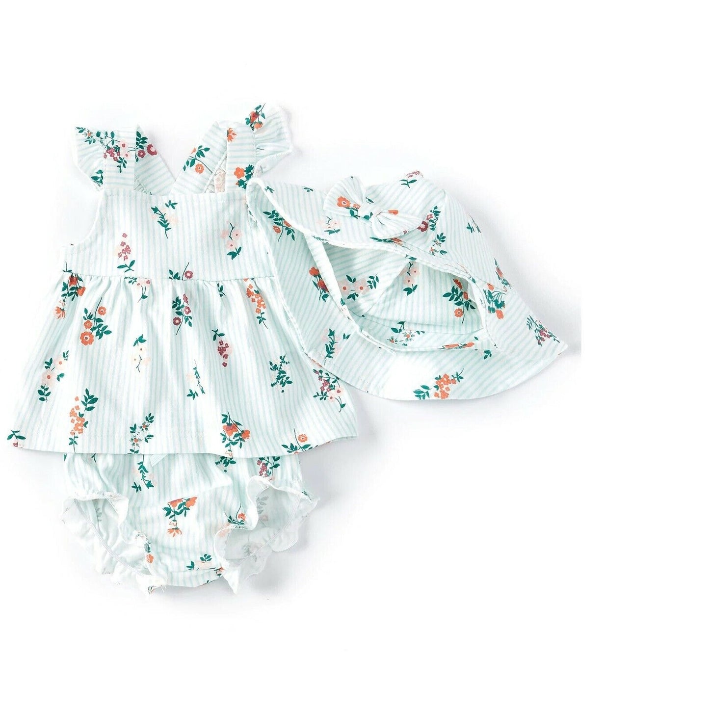 STARTING OUT BABY Girls Floral Apron Top, Diaper Cover & Sun Hat