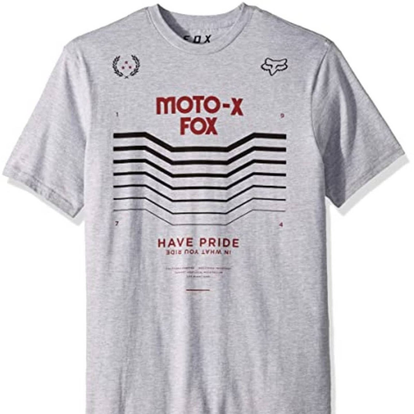 FOX Men's Light Heather Gray Short Sleeve Tee Shirt w/ Black & Red Decals, Small